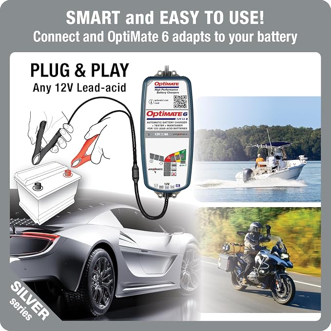Optimate 6 AmpMatic - 12V 6A, High Performance Automotive Battery Charger & maintainer for premium AGM, Deep-Cycle Batteries (TM-361)
