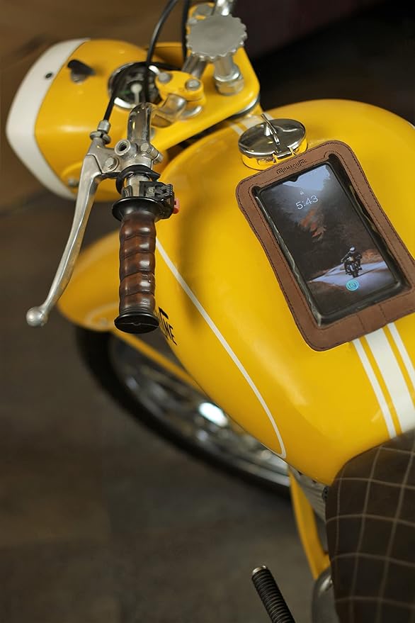 Trip Machine Magnetic Motorcycle Phone Pouch – Touchscreen Compatible Fuel Tank Phone Holder with Strong Magnets & Ventilated Back – (21 x 12 cm) (Tobacco Brown)