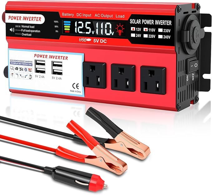 ALSO GO 1000W Power Inverter 12V DC Volt to 110V AC Car Inverter with LCD Screen Display, 3 AC Outlets, 4X 2.4A USB Port, Car Power Converter for Truck, Home, Vehicles, Laptop, Trip
