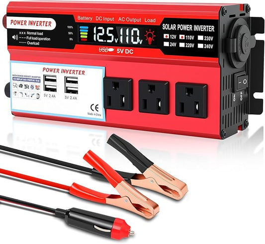 ALSO GO 1000W Power Inverter 12V DC Volt to 110V AC Car Inverter with LCD Screen Display, 3 AC Outlets, 4X 2.4A USB Port, Car Power Converter for Truck, Home, Vehicles, Laptop, Trip