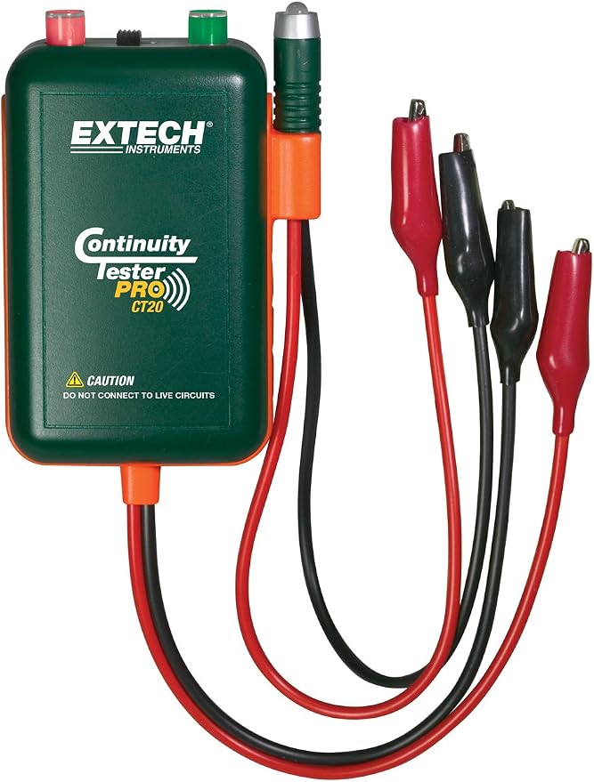 Extech CT20 Remote and Local Continuity Tester with Remote Probe, Audible Tone, Long-Distance Cable Testing, LED Indicators, Hands-Free Operation for Electrical, HVAC, Telecom and Low-Voltage Work | Detachable remote probe, one-person cable testing, LE...