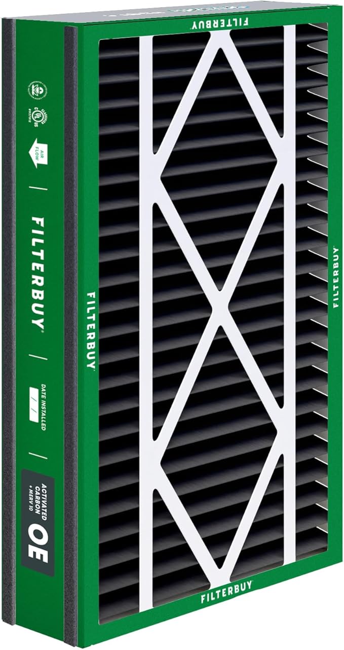 Filterbuy 16x25x5 Air Filter MERV 10 Odor & Allergy Defense with Activated Carbon (4-Pack), Pleated HVAC AC Furnace Filters for Trion Air Bear 255649-105 and More (Actual Size: 15.63 x 24.13 x 4.88)
