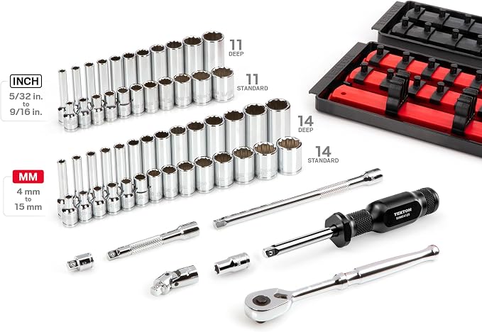 TEKTON 1/4 Inch Drive 12-Point Socket and Ratchet Set, 57-Piece | SKT03302