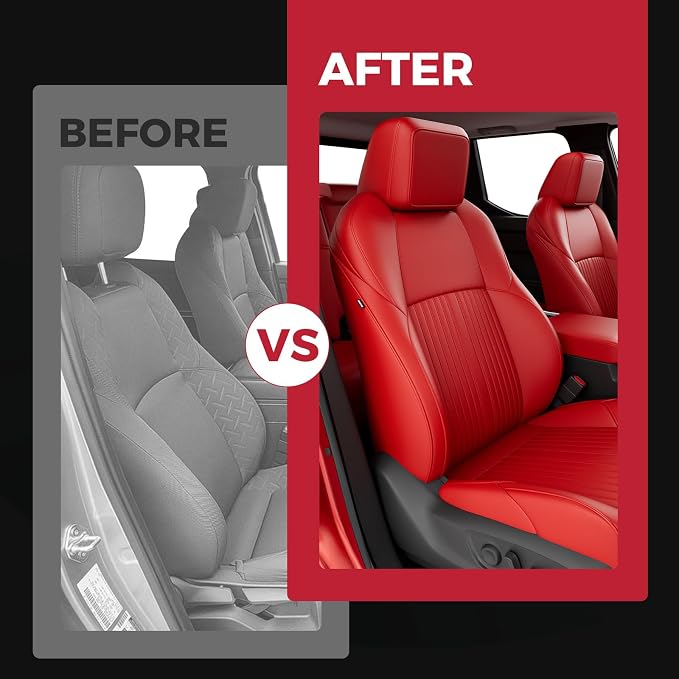 FREESOO Custom Fit Leather Tacoma Seat Covers Full Set Gen 4Th 2024-2026 Double Cab, for Sr/Sr5/Trd Prerunner/TRD Sport/TRD Off-Road/Limited, Seat Covers for Tacoma (5 Seats, Red)