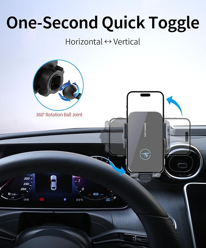 15W Wireless Fast Charger for Mercedes Benz GLC-Class 2023-2026/C-Class 2022-2026 Accessories 12.3 inch Screen Fixed Clip, Auto Accessories Navigation Bracket, 360° Rotation