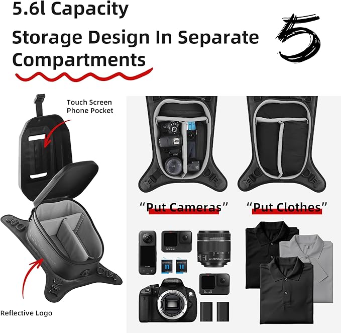 Rhinowalk Motorcycle Tank Bag Waterproof Hard Shell Motorbike Tank Bag with Touch Screen Phone Pocket, Detachable Top Cover, 5.6L Backpack Motor Cycle Accessories