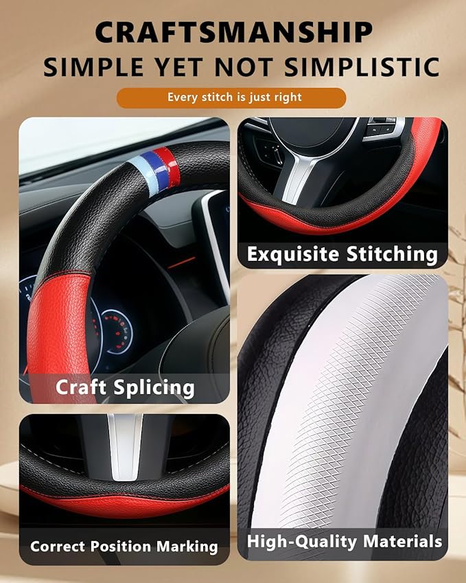 Customized Auto Car Steering Wheel Cover for BMW X1,X2,X3,X4,X5,X6,X7,i3,i4,i5,i8 535i 740Li 335i M3 M4 M5 Z1 Z3 Z4 Z5 Mini (Red)