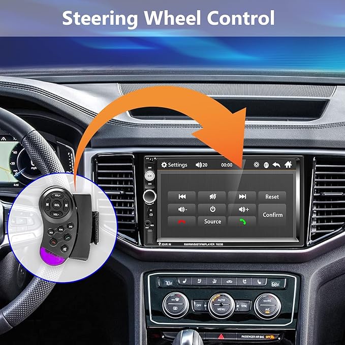 Podofo Double Din Car Stereo Radio 7 Inch Touch Screen Bluetooth Handsfree Mirror Link USB SD FM Audio Receiver with Backup Camera Wireless Steering Wheel Control