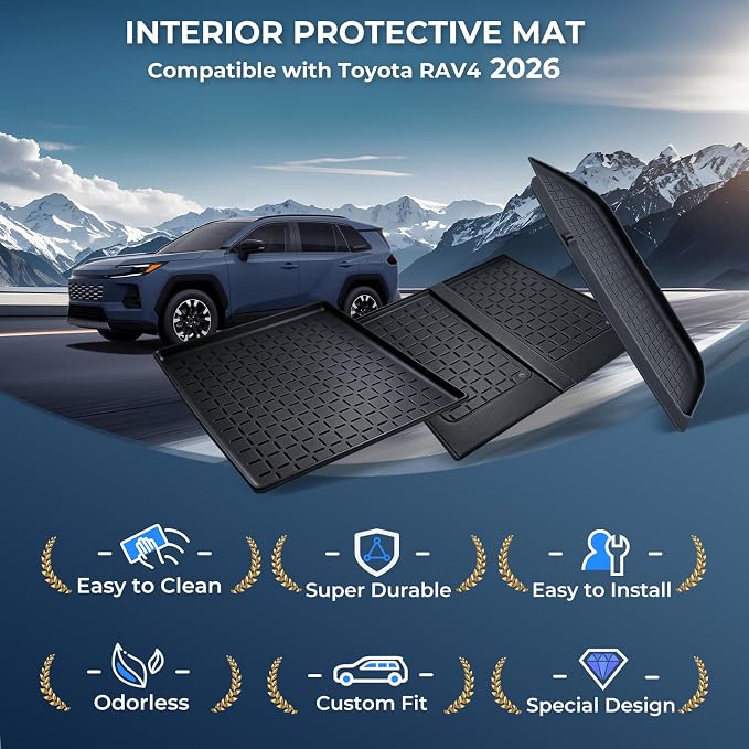 Wireless Charging Protective Mat & Center Console Storage Protective Mat & Passenger Storage Organizer Mat for Toyota RAV4 2026, Interior Accessories Anti-Slip Cover Pad for 2026 RAV 4, Black