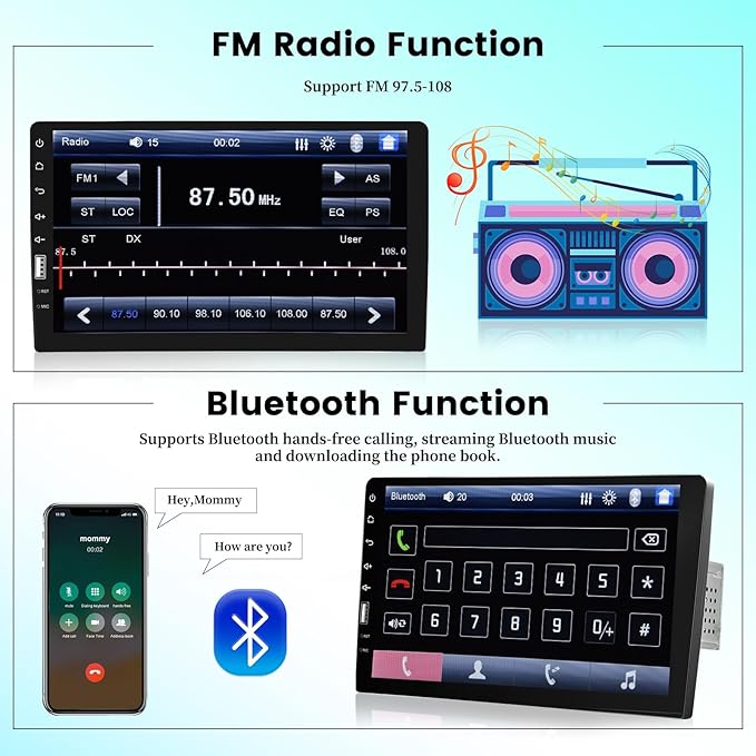 9 Inch Car Radio Single Din Car Stereo 1080P Touch Screen with Backup Camera Mic Bluetooth Hands-Free Call FM Car Audio Multimedia Car Audio Support Mirror Link SWC USB EQ