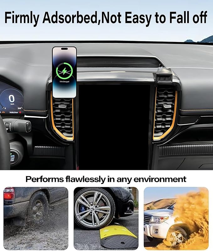 Car Phone Holder for Ford Ranger 2023 2024 2025 Accessories Apply to 12.1 Inch Touch Screen 15W Fast Wireless Charger Screen Fixed Clip Cell Phone Mount
