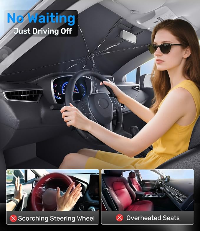 Zanch Upgrade Windshield Sun Shade, Custom Fit for Tesla Mode Y 2017-2026 [Titanium-Silver Reflective Coating] Blocks 99% UV & Heat, Sunshade Umbrella for Model Y 2017 ... 2024 2025 2026