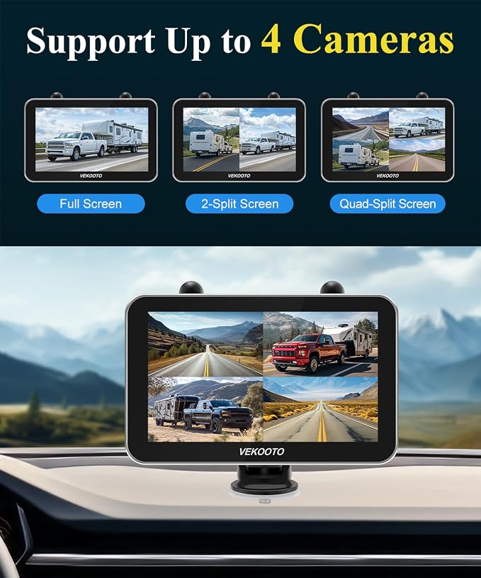 VEKOOTO VK7 Pro Magnetic Solar Wireless Backup Camera, 7'' IPS Touchscreen Monitor HD1080P No Wiring 15,800mAh Rechargeable Camera System for Hitching Gooseneck Horse Trailer RV Camper Car Truck