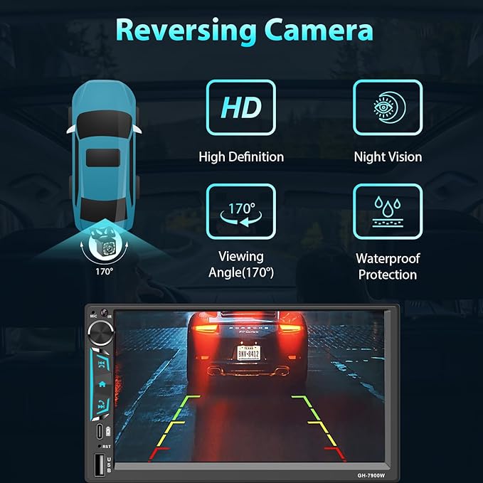Double Din Car Stereo 7 Inch Touchscreen Compatible with [Wireless] Apple CarPlay/Android Auto Bluetooth FM Radio USB Type-C Backup Camera