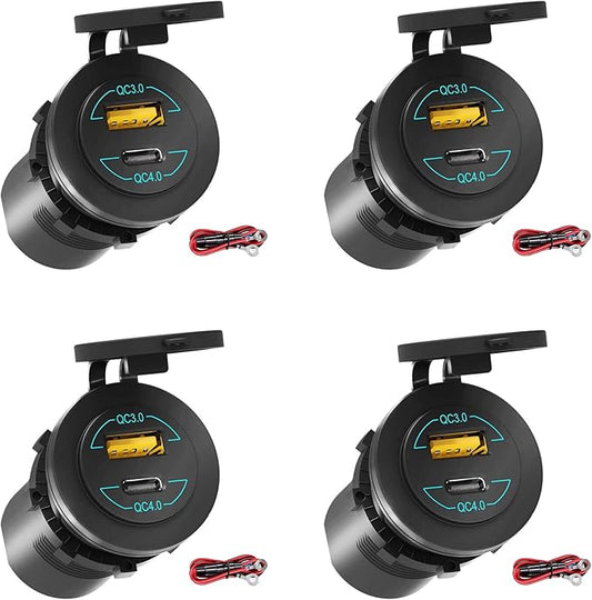 4X Quick Charge 4.0 PD QC 3.0 USB Car Charger 12V 24V 60W USB Outlet Fast Charger for Car, Boat, Truck, RV, Motorcycle