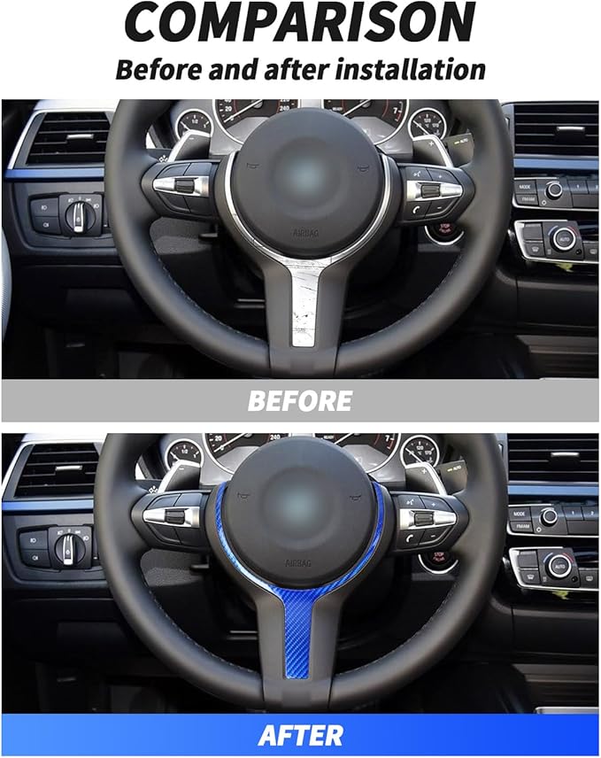 Carbon Fiber Steering Wheel Trim Cover Replacement Compatible with BMW F-Chassis 1/2/3/4/5/6 Series Fits F22 F30 F32 F10 F12 F15 X5M X6M, Car Interior Decorative Modification Accessories