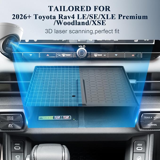 BIBIBO for New 2026 Toyota RAV4 Center Console Organizer 2026 RAV4 Wireless Charging Mat Under Navi Silicone Insert Tray 2026 Toyota RAV4 Accessories