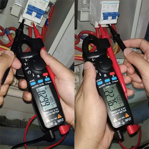 BSIDE 1mA DC/AC Clamp Meter True RMS 6000 Counts Temperature Low Impedance Voltage Amp V-Alert Live Wire Check Tester with Back Clip