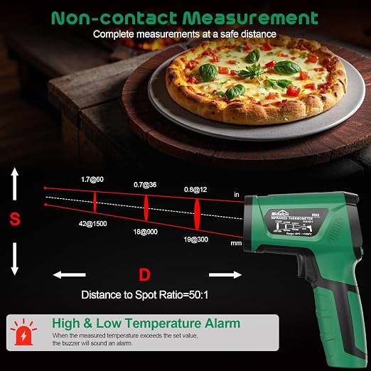 Infrared Thermometer Gun,SQECH Laser Thermometer Gun -40℉～2192℉(-40℃～1200℃),50:1 Non-Contact High Temp Thermometer with Thermocouple Probe,Color Backlight,Adjustable Emissivity,for Industry&Home
