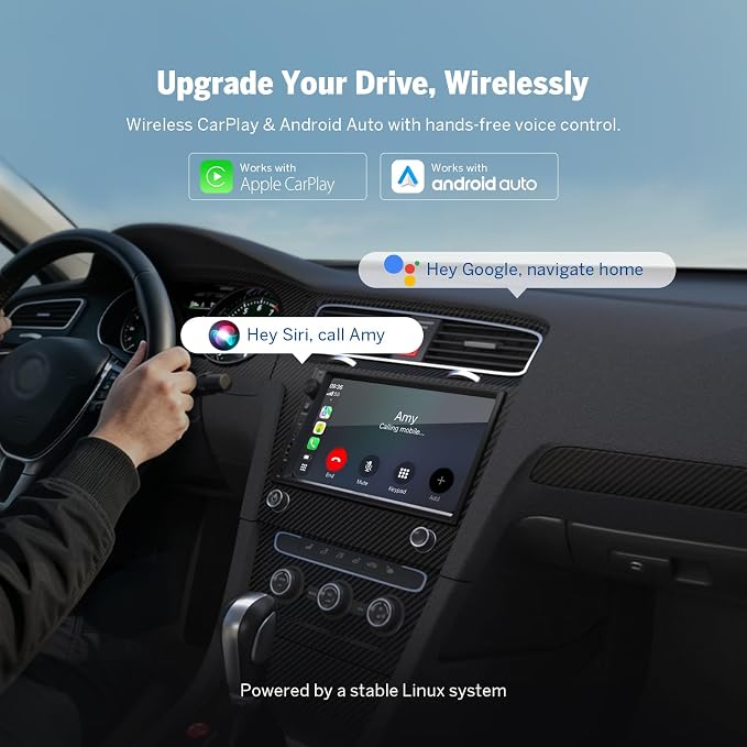 Eonon 7'' Double Din Car Stereo Wireless CarPlay & Wireless Android Auto Car Audio Receivers with AHD Backup Camera, Built in DSP, Bluetooth, MirrorLink, SWC, FM/AM, Fast Charge - X3