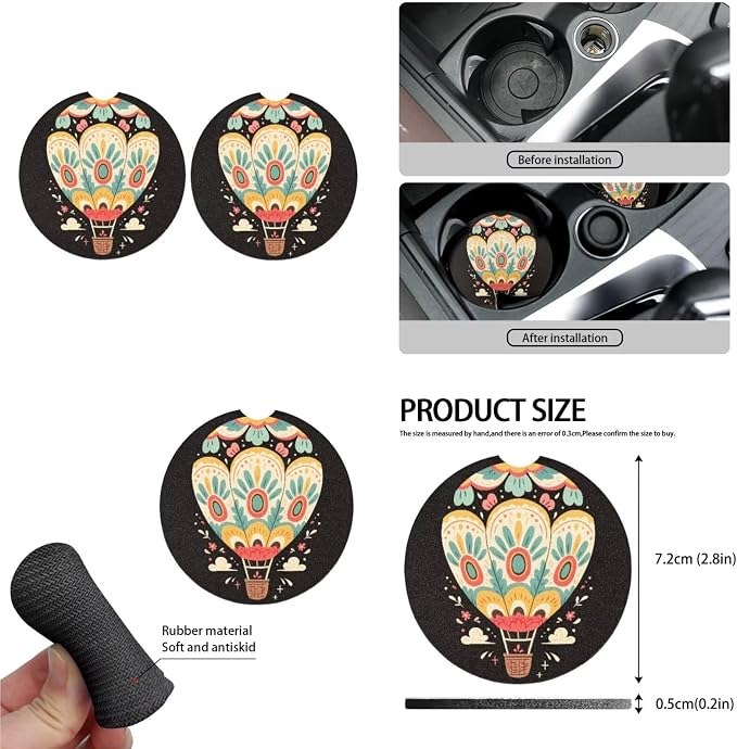 Air Balloon 13 Pcs Car Seat Covers Full Set, Floral Hot Air Balloon Auto Front and Rear Bench Seat Protector, Fork Art Steering Wheel Sleeve Auto Armrest Cover