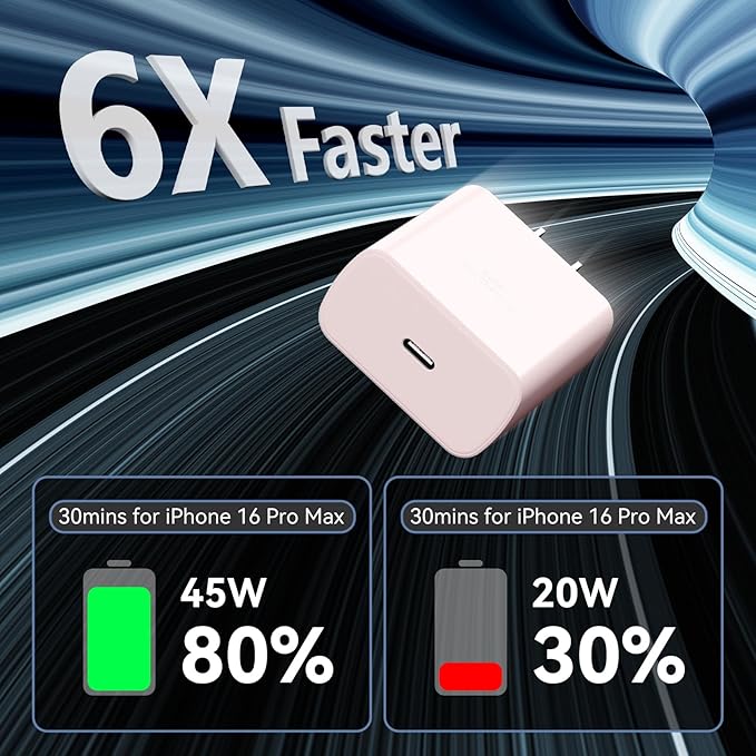 Phone 17 16 Pro Max Charger Fast Charging, 45W Super Fast USB C Charger Block with 10FT Nylon Braided Charging Cable for 17 16 Pro Max/17 16 Pro/16 Plus,15 Pro Max/15 Pro/15/Air, Android Phone-Pink