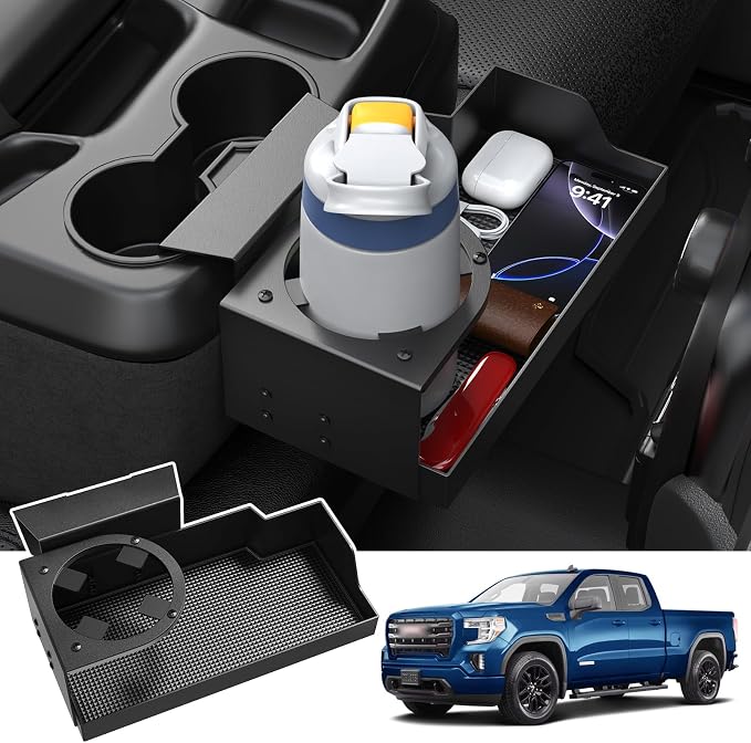 Center Console Hanging Organizer with Cup Holder for Chevy Silverado & GMC Sierra 1500 (2019–2026) and 2500HD 3500HD (2020–2026), Bench Seat Console Organizer Storage Box (Split-Bench Folding Seat)