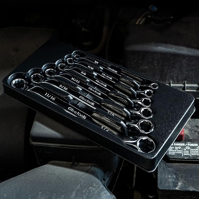 Olsa Tools 6pc Box End Wrench Set, 45-Degree Offset, Chrome Vanadium Steel, Includes Organizer Tray
