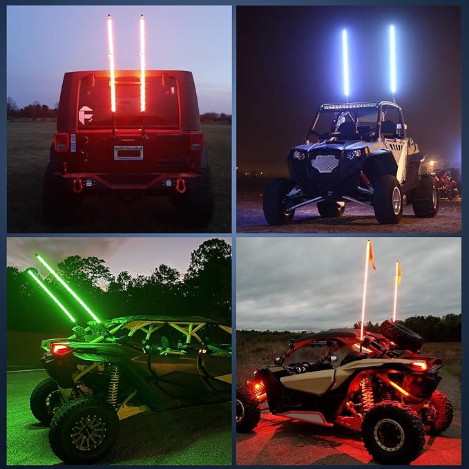 Nilight 2PCS 3FT Spiral RGB Led Whip Light with Spring Base Chasing Light RF Remote Control Lighted Antenna Whips for Can-Am ATV UTV RZR Polaris Dune Buggy Offroad Truck