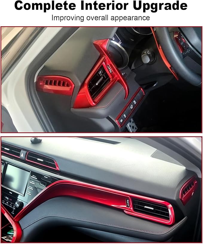 Red Carbon Fiber Interior Trim Kit Fit for Toyota Camry 2018-2024 | Dashboard Console Center Frame, Air Outlet and Steering Wheel Cover, Full Decoration Set