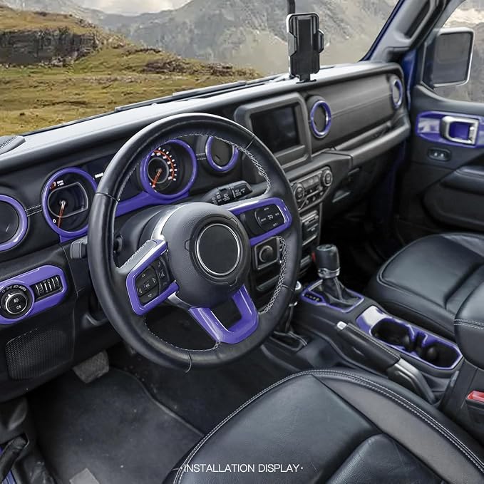 Barong for Jeep Wrangler JL JLU Gladiator JT 2018-2023 Accessories Interior Decoration Steering Wheel Gear Cup Holder Door Panel AC Air Vent Reading Light Cover 23PCS Full Set (Purple)