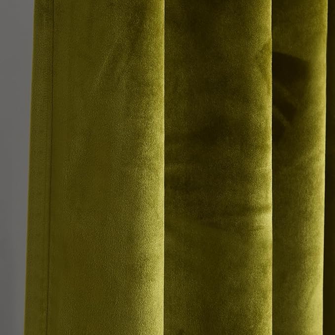 Roslynwood Luxury Soft Olive Velvet Curtains 96 inches Long Back Tab Thermal Insulated Blackout Window Drapes for Living Room/Bedroom/Dining Room, W52 x L96, 2 Panels