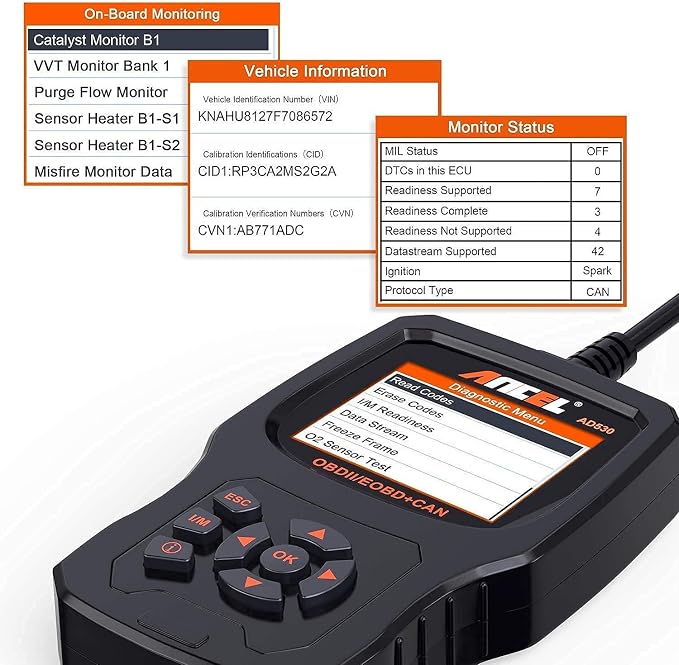 ANCEL AD530 Vehicle OBD2 Scanner with ANCEL Protective Case Storage Bag