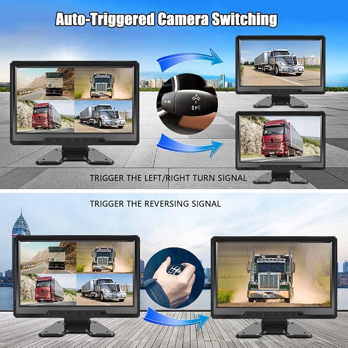 VSYSTO H10 4CH 1080P Dash Cam with 10'' HD LCD Display Front Left Right Rear 360 View Backup Camera System IR Night Vision IPX7 Waterproof and 1TB Memory Card Support