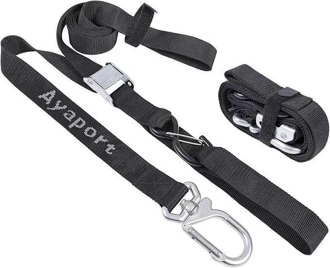 Ayaport Motorcycle Tie Down Straps 1.5” x 8’ (with Swivel Carabiner Hooks) Cam Buckle Tie Downs, Handlebar Strap for Dirt Bike, Motor Bike, Kayak, Car, Truck, Boat, Cargo, Black
