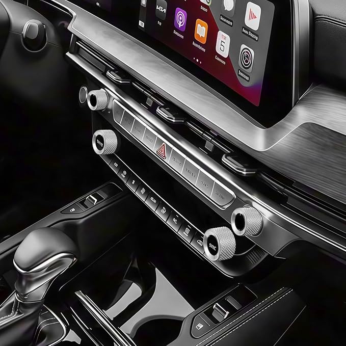 5PCS Aluminum Car Drive Mode Gear Shift Switch Cover,Radio Audio Volume Adjustment Knob Cover,AC Switch Button Knob Cover Compatible with Kia Telluride 2020-2025 Accessories (Silver)
