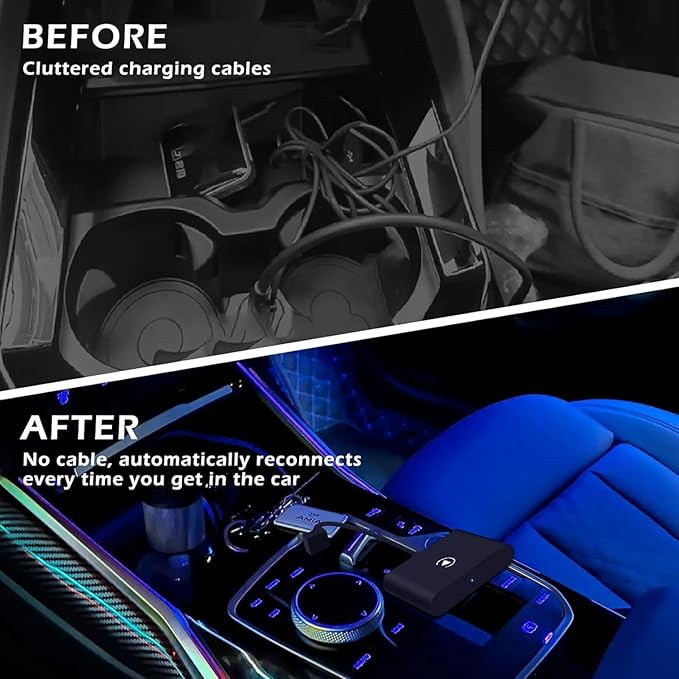 2025 Upgrade Wireless CarPlay Adapter Plug & Play Dongle Converts Wired to Wireless Apple CarPlay, Compatible with iPhone 6 and Later, Works with 2015+ Cars