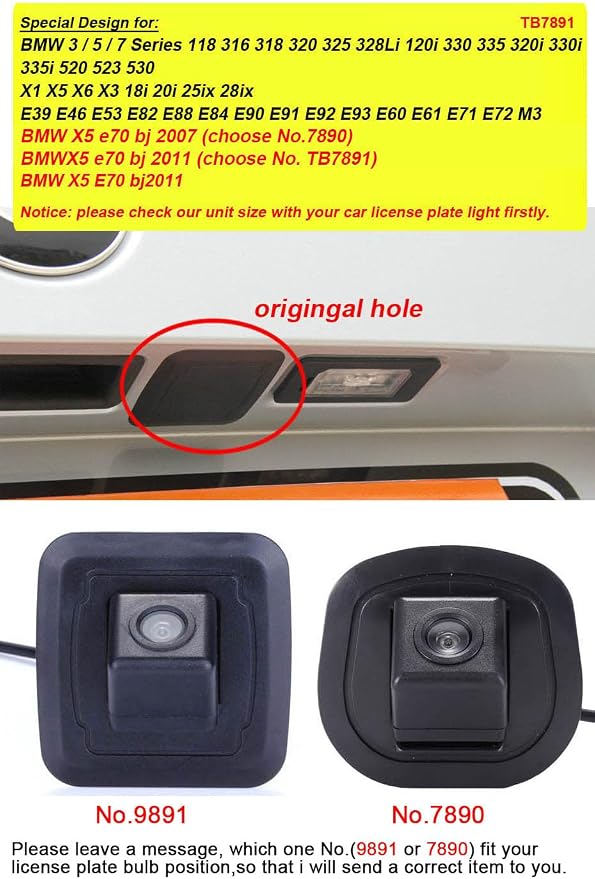 Waterproof Car Rear View Backup License Plate Light Camera 170 Degree Viewing Angle Night Vision for BMW X1 X5 X6 X3 18i 20i 25ix 28ix E39 E46 E53 E82 E88 E84 E90 E91 E93 E60 E61 E70 E71 E72 M3