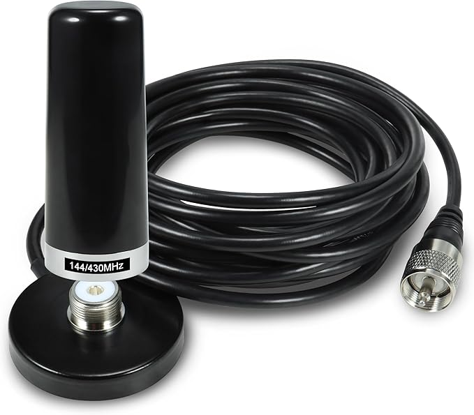 BASIKER 3 Inch Vehicle Mobile Ham Radio Antenna Dual Band VHF UHF 136-174MHz 400-470MHz, NMO Magnetic Base Mount SO239 PL-259 Plug 16.4ft RG58 Coaxial Cable, CB Radio Antenna Truck Car Accessories