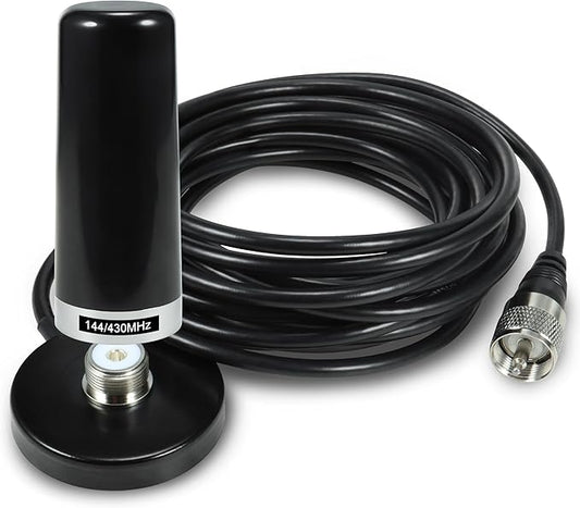 BASIKER 3 Inch Vehicle Mobile Ham Radio Antenna Dual Band VHF UHF 136-174MHz 400-470MHz, NMO Magnetic Base Mount SO239 PL-259 Plug 16.4ft RG58 Coaxial Cable, CB Radio Antenna Truck Car Accessories
