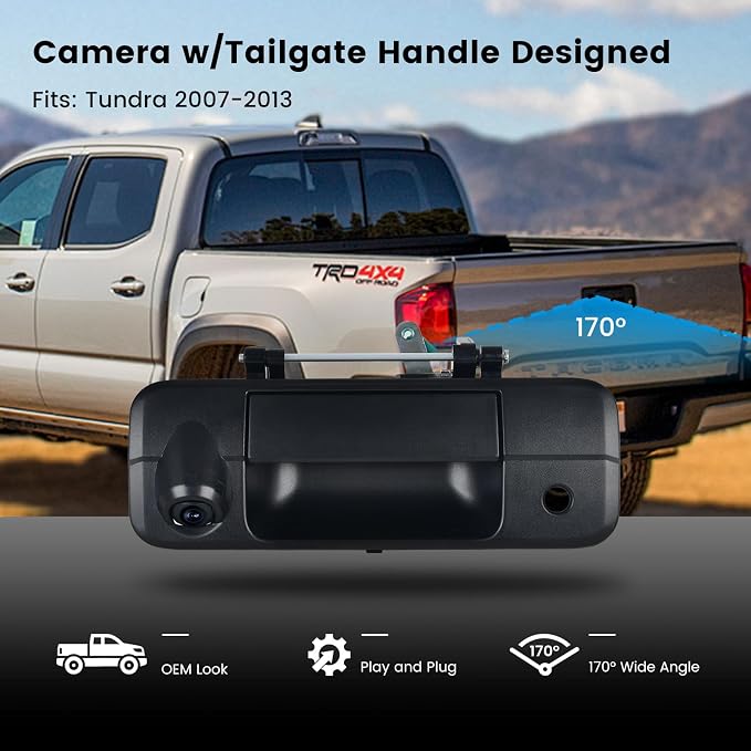 Dasaita Tailgate Handle Reverse Camera for Toyota Tundra 2007-2013, Only Fit 1080P Navigation, Real AHD 1080P Backup Camera Rearview Camera with Wiring Harness, 170° Wide Angle, IP68 Waterproof