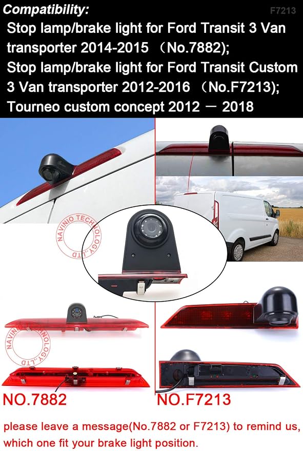 HD IP68 Brake Lamp Rear View Backup Camera Angle and Distance Adjustable Compatible with Ford Transit tourneo Custom Jumbo Kasten V363 F150 F250 F350 V636 MK8/V362 Bus (Camera+4.3''Monitor)