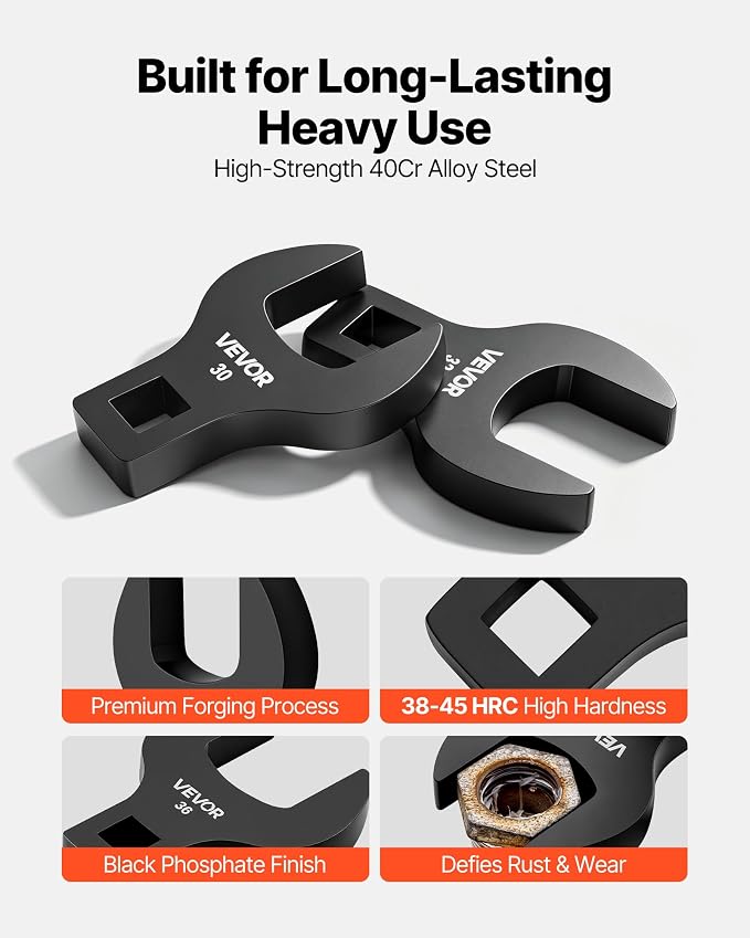 VEVOR Crowfoot Wrench Set, 1/2" Drive, 14-Piece Metric 27 to 50 mm Crows Foot Wrenches, with Storage Tray, Dual Size Markings on Tools and Tray, for Auto Maintenance or Repairs