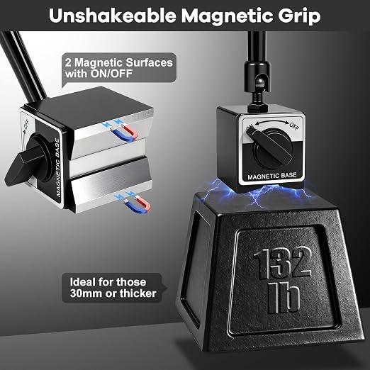 Dial Indicator with Magnetic Base, 0-1 inch Dial Test Gauge Indicators Graduation 0.001",132lbs Mag Base Runout Gauge Set