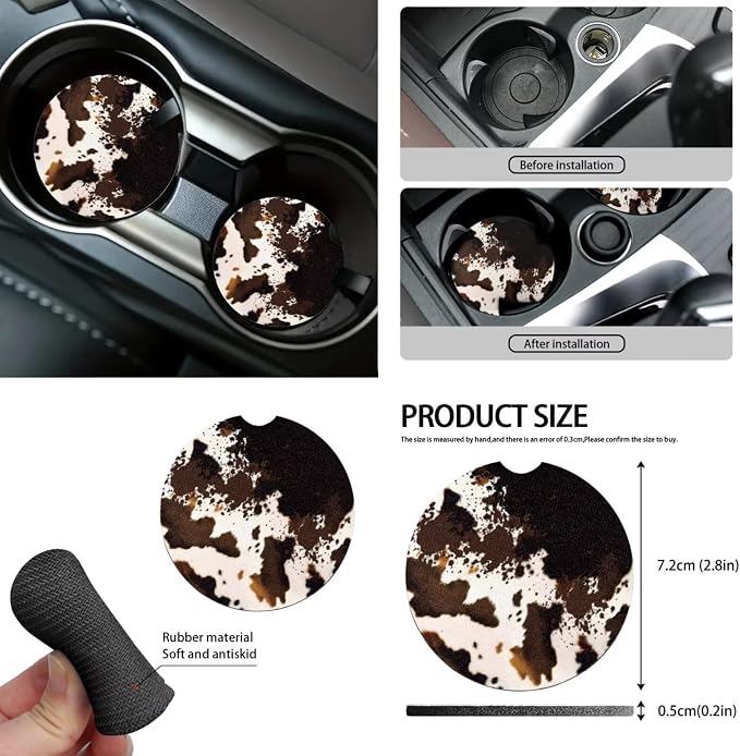 Brown Cow Print Automobile Seat Cover Set 12 Pcs Car Center Console Cover Steering Wheel Cover Auto Seat Belt Cover Decor Accessories Compatible with Most Cars,SUV
