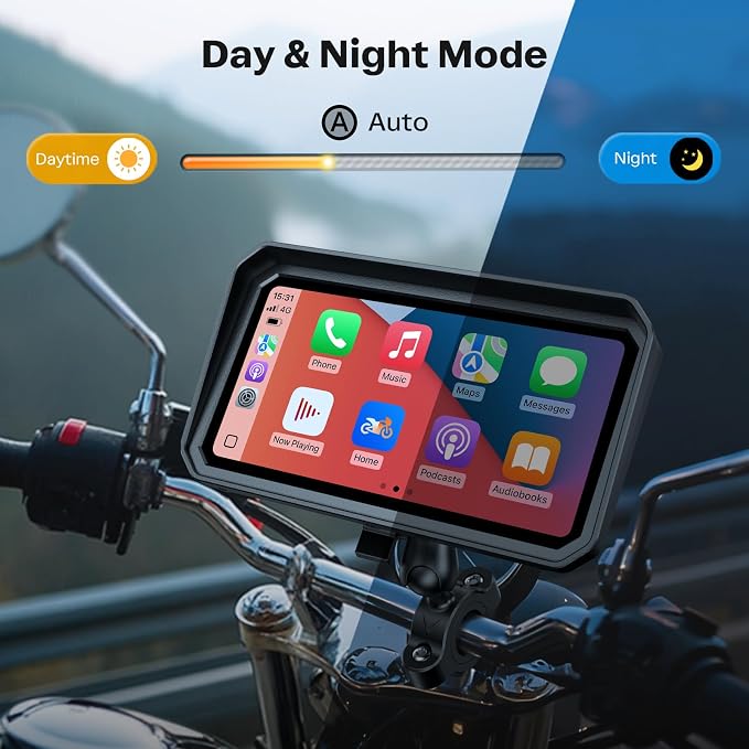 WonVon 6.25 Inch Wireless Motorcycle Carplay GPS Navigation System with Apple Carplay and Android Auto Portable Screen with Dual Bluetooth, Navigation, Siri, Google Assistant with Magnetic Mount