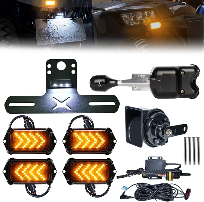 UTV Turn Signal Kit with 110dB Horn and License Plate Holder with Light, UTV ATV Blinker with Lever Column Switch Compatible with Polaris, Can-Am, Teryx, CFMOTO