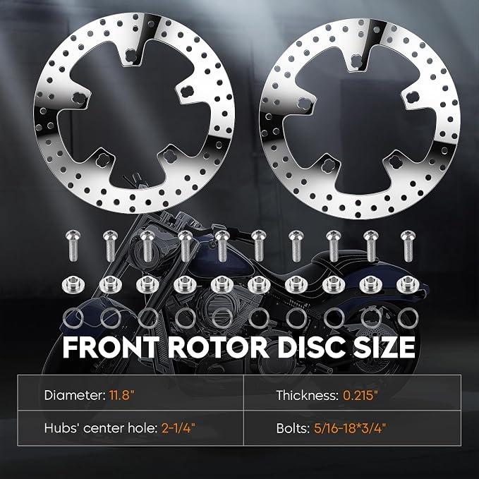 11.8" Polished Front Brake Disc Rotor & Pads w/Bolts Fit for Harley Davidson Touring, for Road King/Street Glide/Road Glide/Electra Glide/Tour Glide/Ultra Limited 2015-2022-2 PCS
