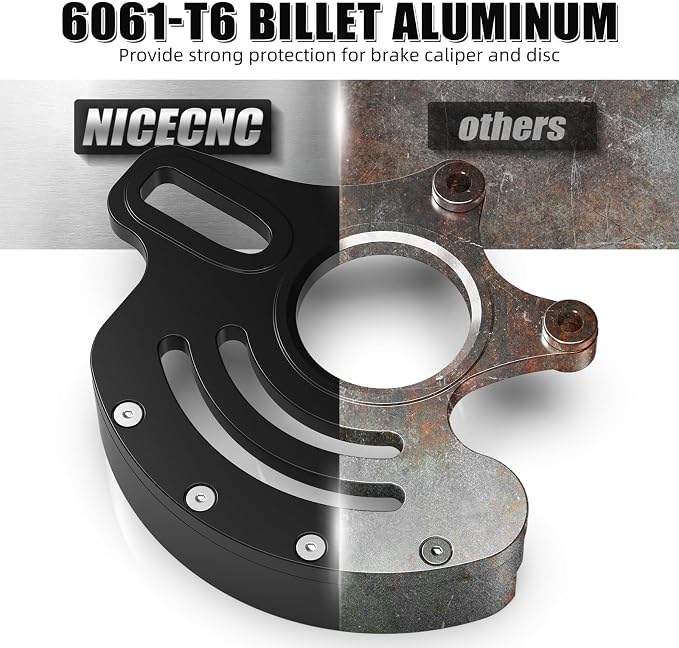 NICECNC Rear Caliper Bracket Disc Brake Guard 11mm Aluminum Compatible with Yamaha YFZ450R 2009 2010 2011 2012-2022, Black