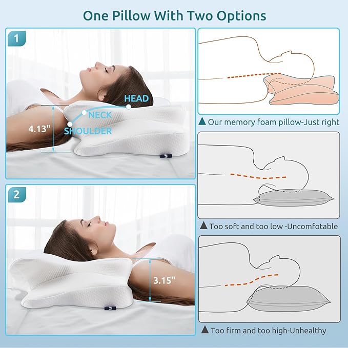 DONAMA Cervical Pillow for Neck and Shoulder Pain Relief, Cooling Contour Memory Foam Pillow, Ergonomic Neck Support Pillow for Side Back Stomach Sleepers with Removable Pillowcase Pure White